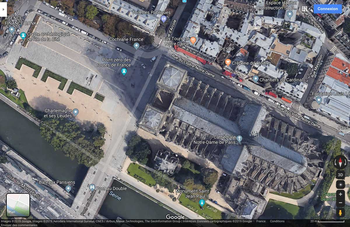 Copie d'écran, Notre-Dame de Paris, GoogleMaps, 24-08-2019